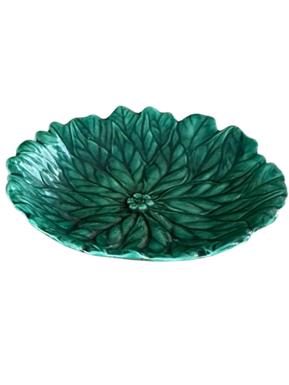 Vintage Studio Pottery Leaf Bowl Green Glaze Signed R.W. 1985